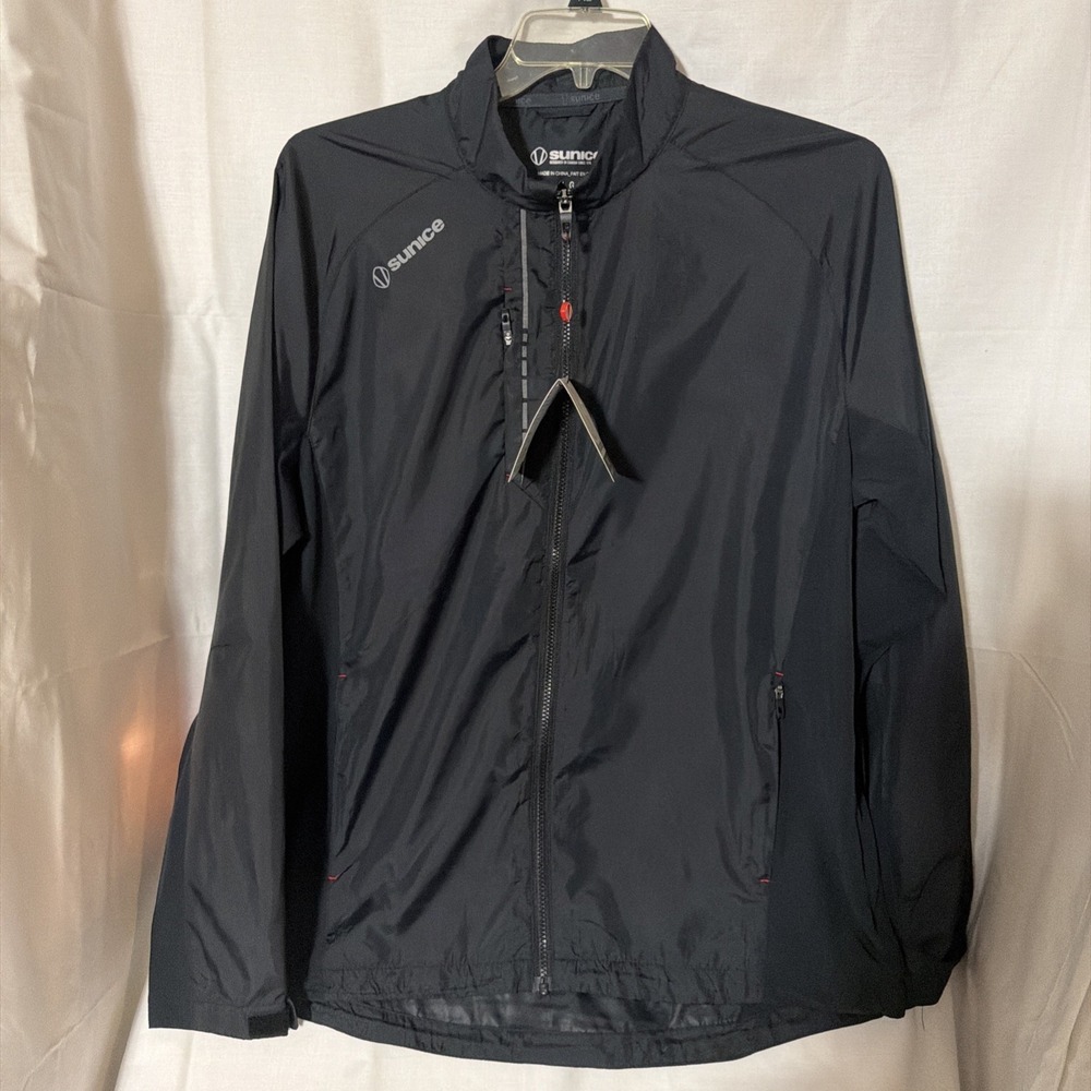 Sunice‎ Mens Black Long Sleeve Pockets Full-Zip Windbreaker Jacket Size Large
